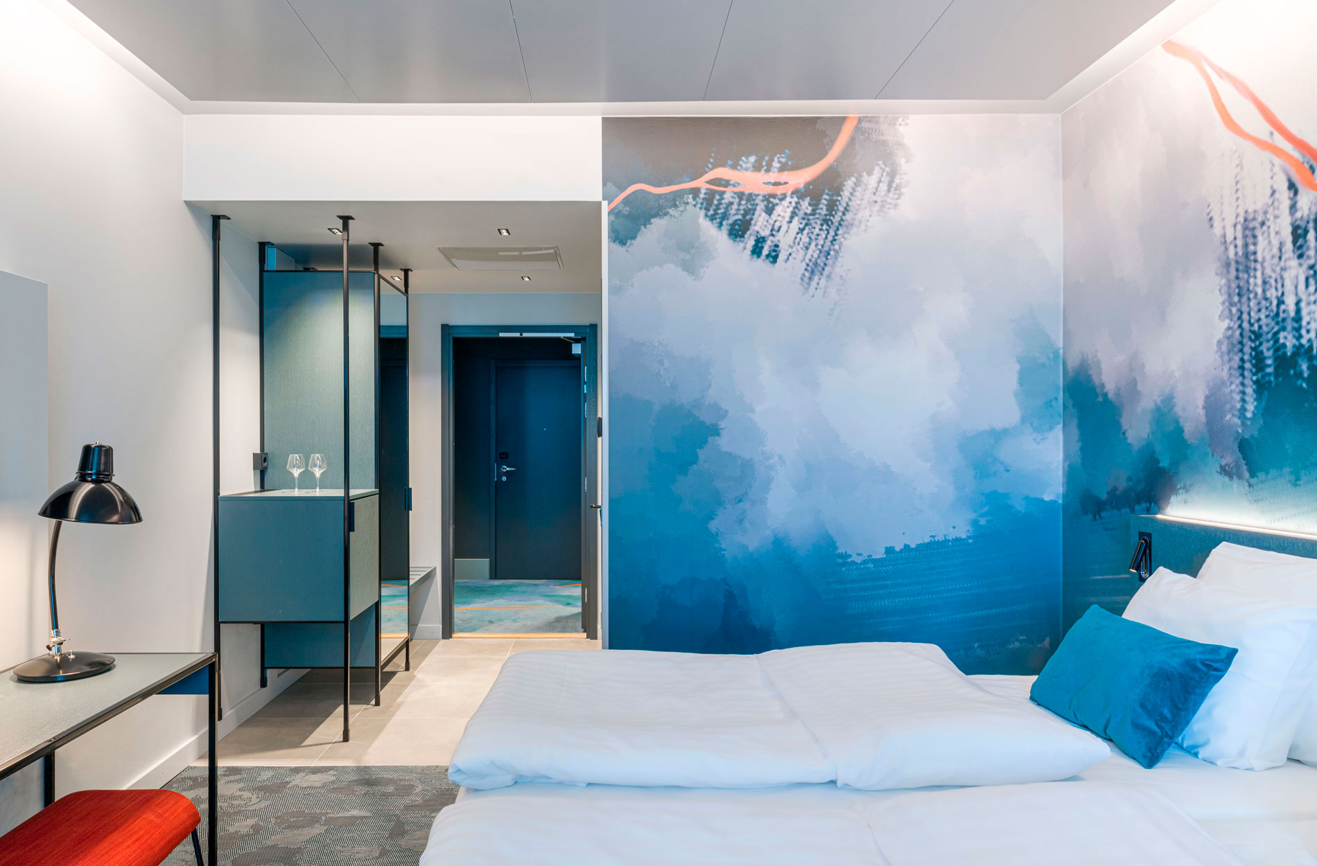 Rune & Berg Designin suunnittelema Sokos Hotel Flamingon huone Flow