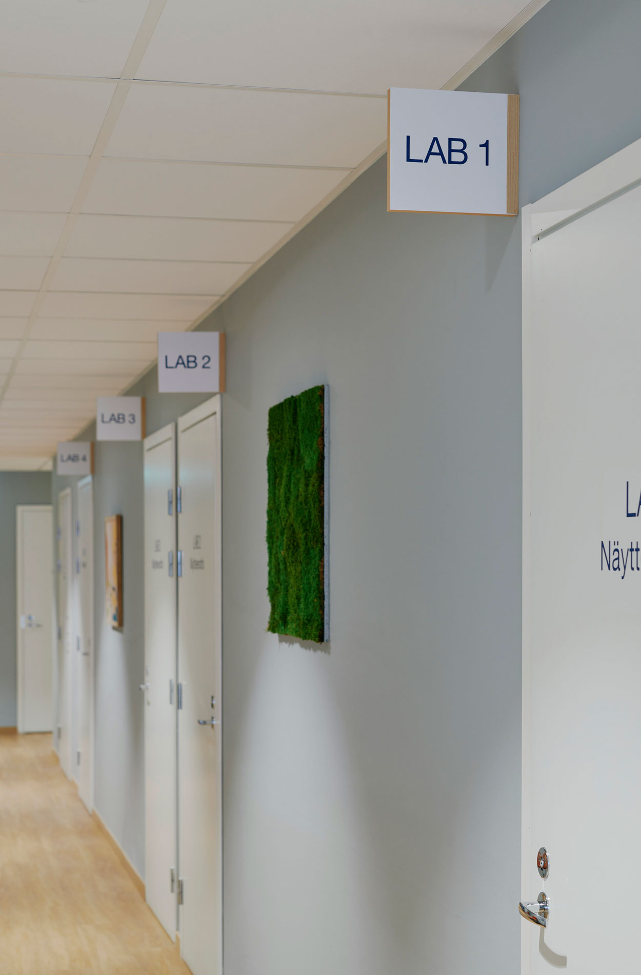 Rune & Berg Designin suunnittelema Synlab palveluympäristö opasteet