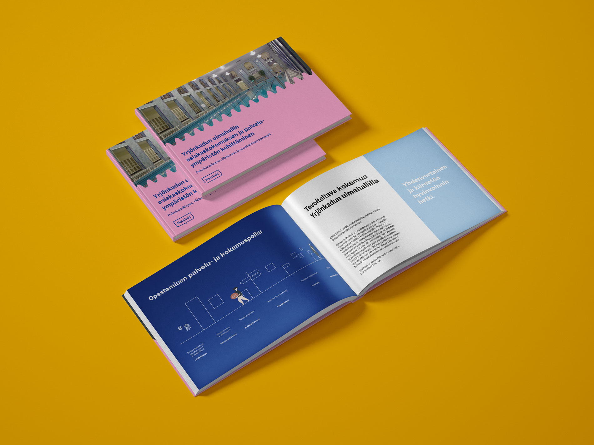 Rune & Berg Designin suunnittelema Yrjönkadun Uimahallin palvelumalliopas
