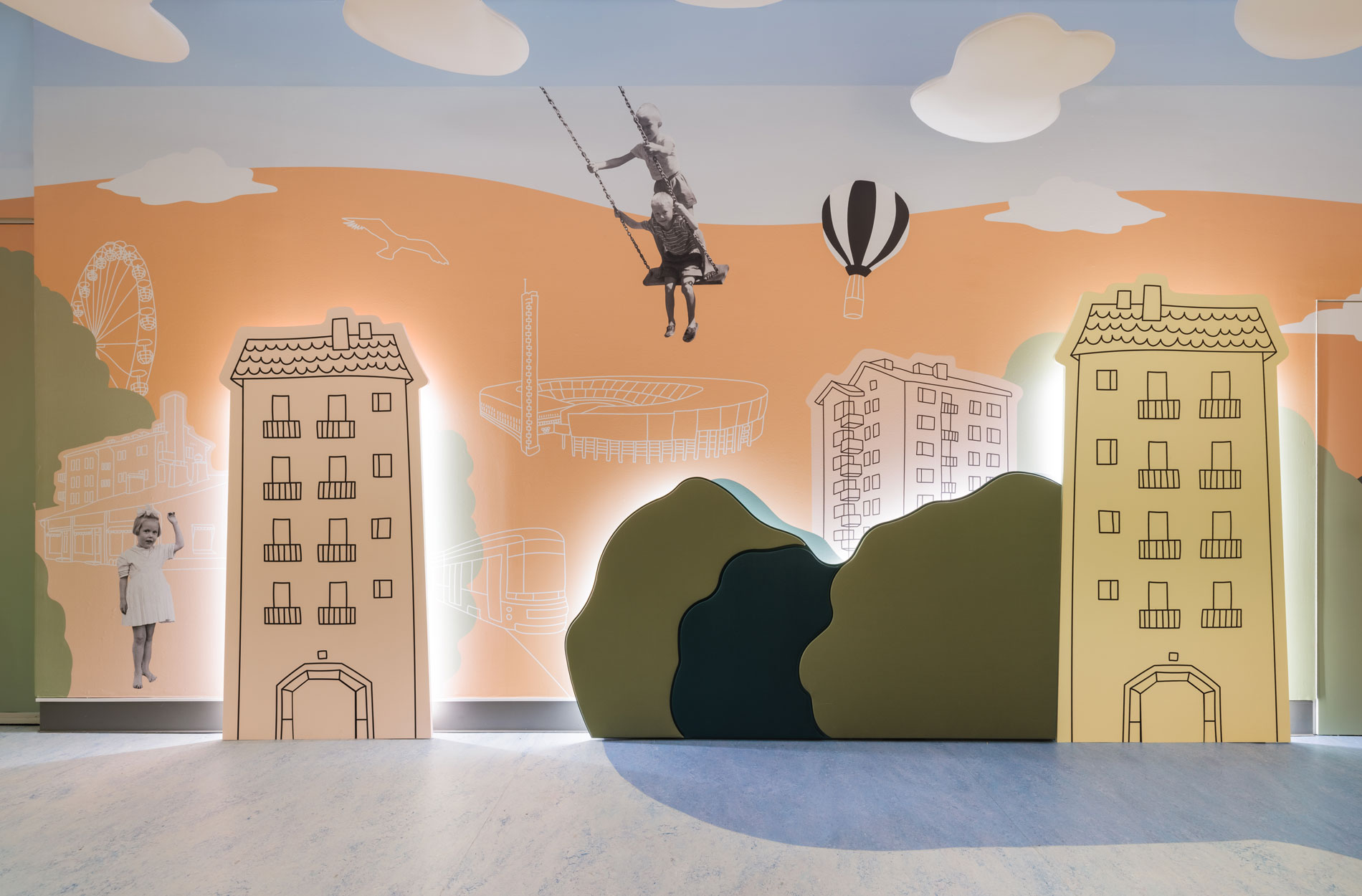 Rune & Berg Designin suunnittelemat Helsingin Kaupunginmuseon asiakasilat.