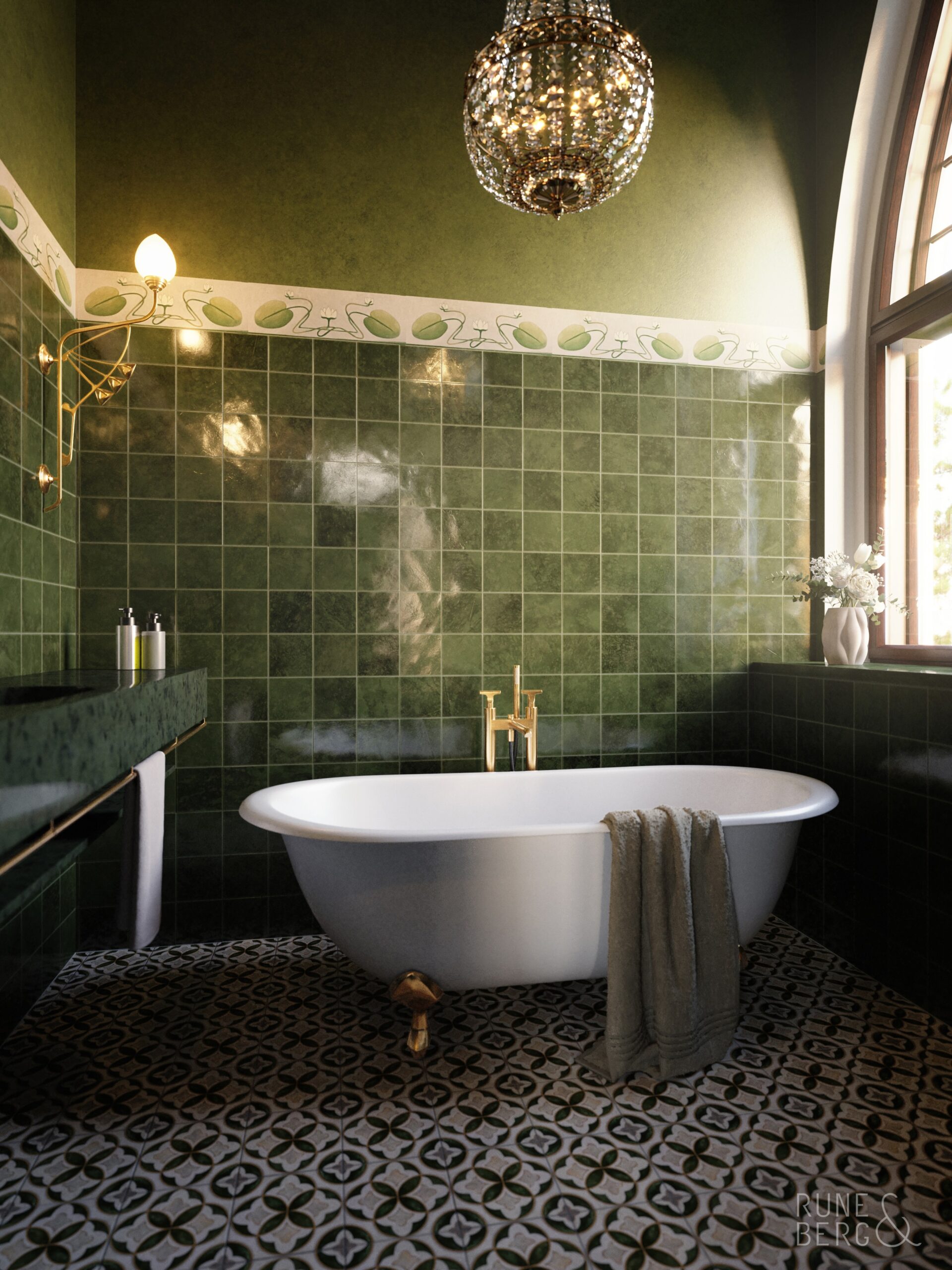 Rune & Berg Designin suunnitteluma Majvikin linnahotellin kylpyhuone.